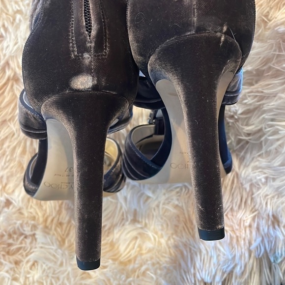 NEW | JIMMY CHOO Krissy 100 Embellished Velvet Sandal Heels Dark Mink | 37 | 6.5 - Picture 9 of 15